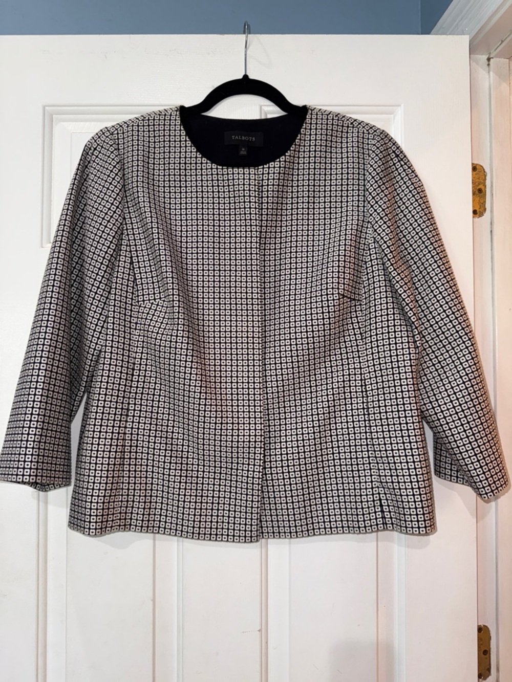 Talbots Black and White Geometric Collarless Jacket